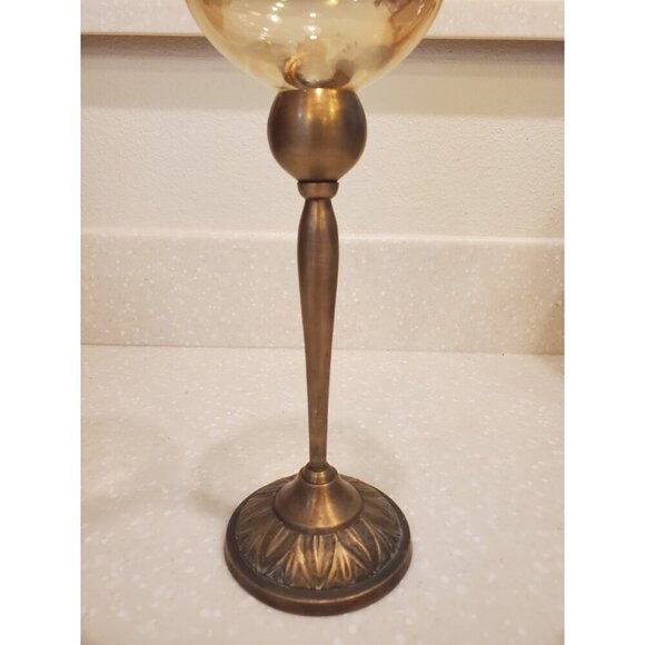 Brass And Colored Glass Candle Holder Goblet Tealight Votive 10 Inches tall‎ VTG - Picture 2 of 9